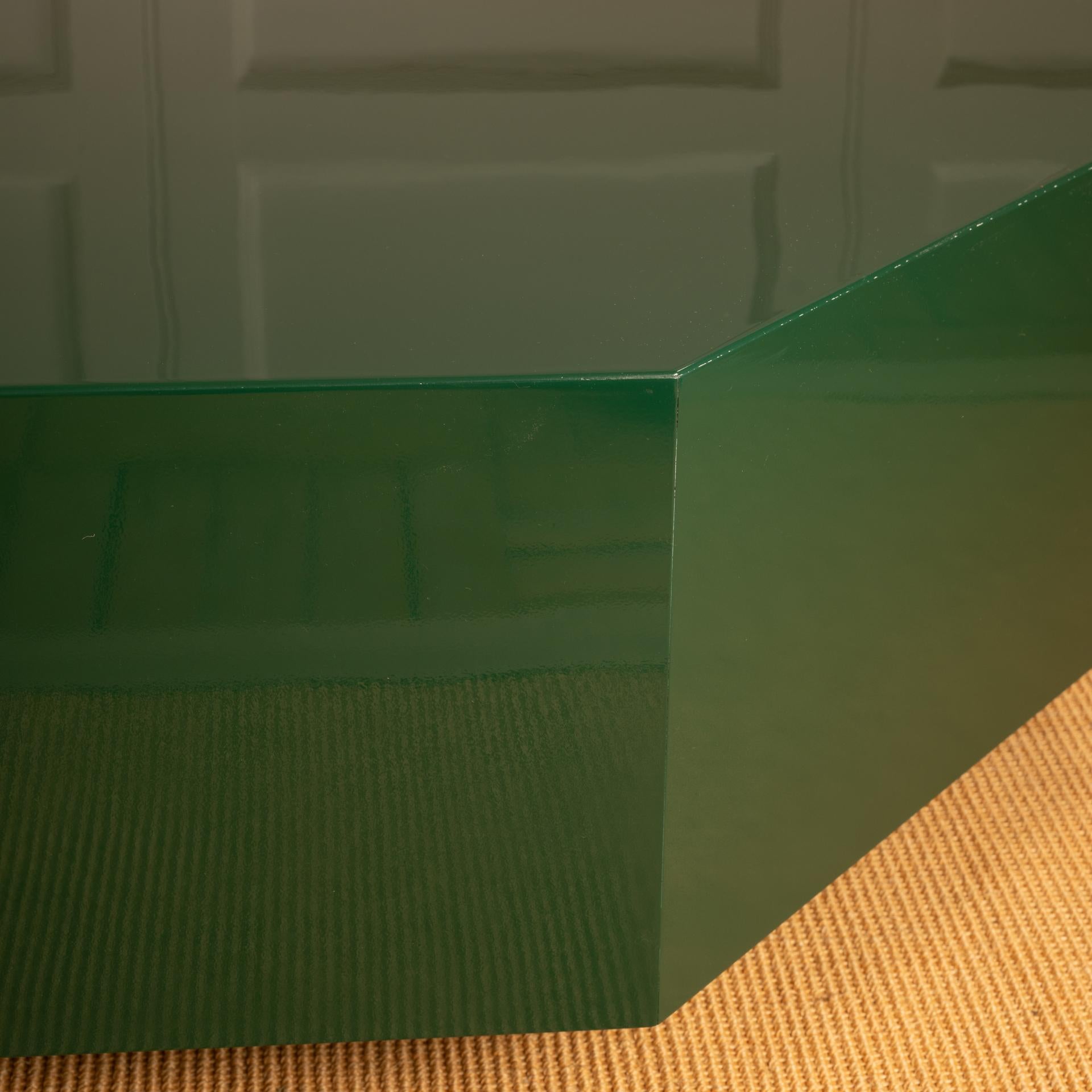 French octagonal coffee table in green lacquered wood - 70s 2