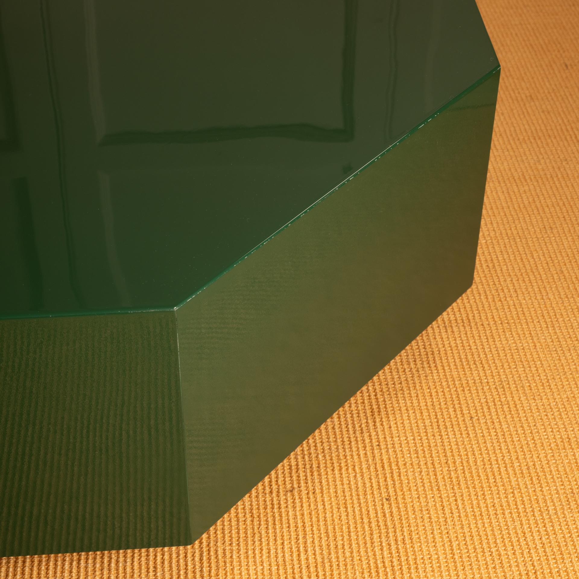 French octagonal coffee table in green lacquered wood - 70s 3