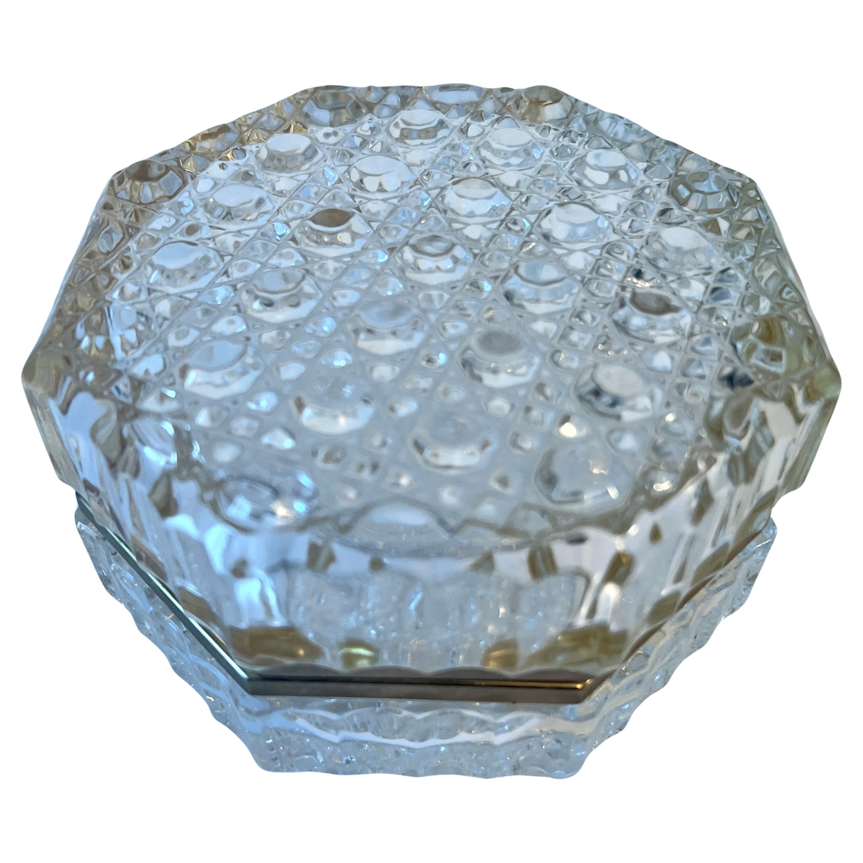 French Octagonal Cut Crystal Box with Brass Closure Detaling