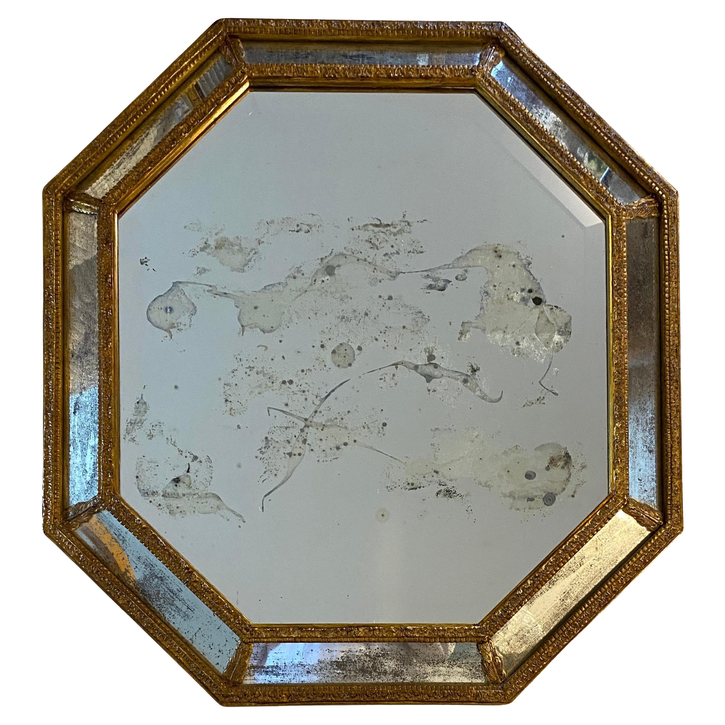 French Octagonal Giltwood Mirror, Art Deco Style Wall Mirror