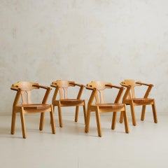 French Octagonal Oak Dining Table with Four Chairs, 1960s