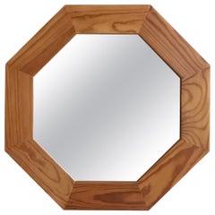 French Octagonal Wall Mirror, Solid Pine, 1980s