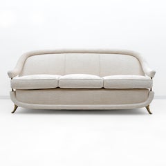 French of Mid-Century Sofa in Art Deco Style with Brass Details, 1950s