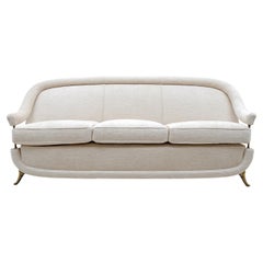 French of Mid-Century Sofa in Art Deco Style with Brass Details, 1950s