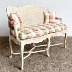 French Off White Cane Back Bench/Settee