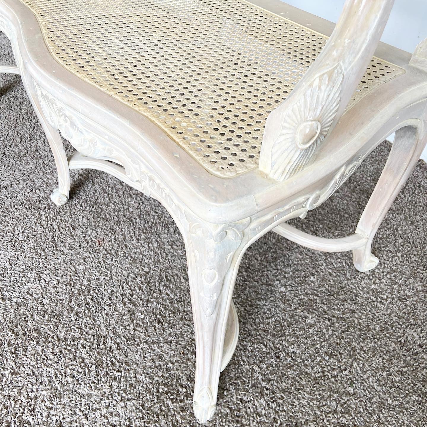 Fabric French Off White Cane Back Bench/Settee