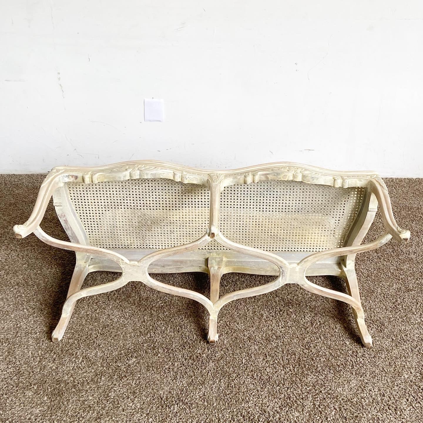 French Off White Cane Back Bench/Settee 1