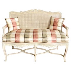 French Off White Cane Back Bench/Settee