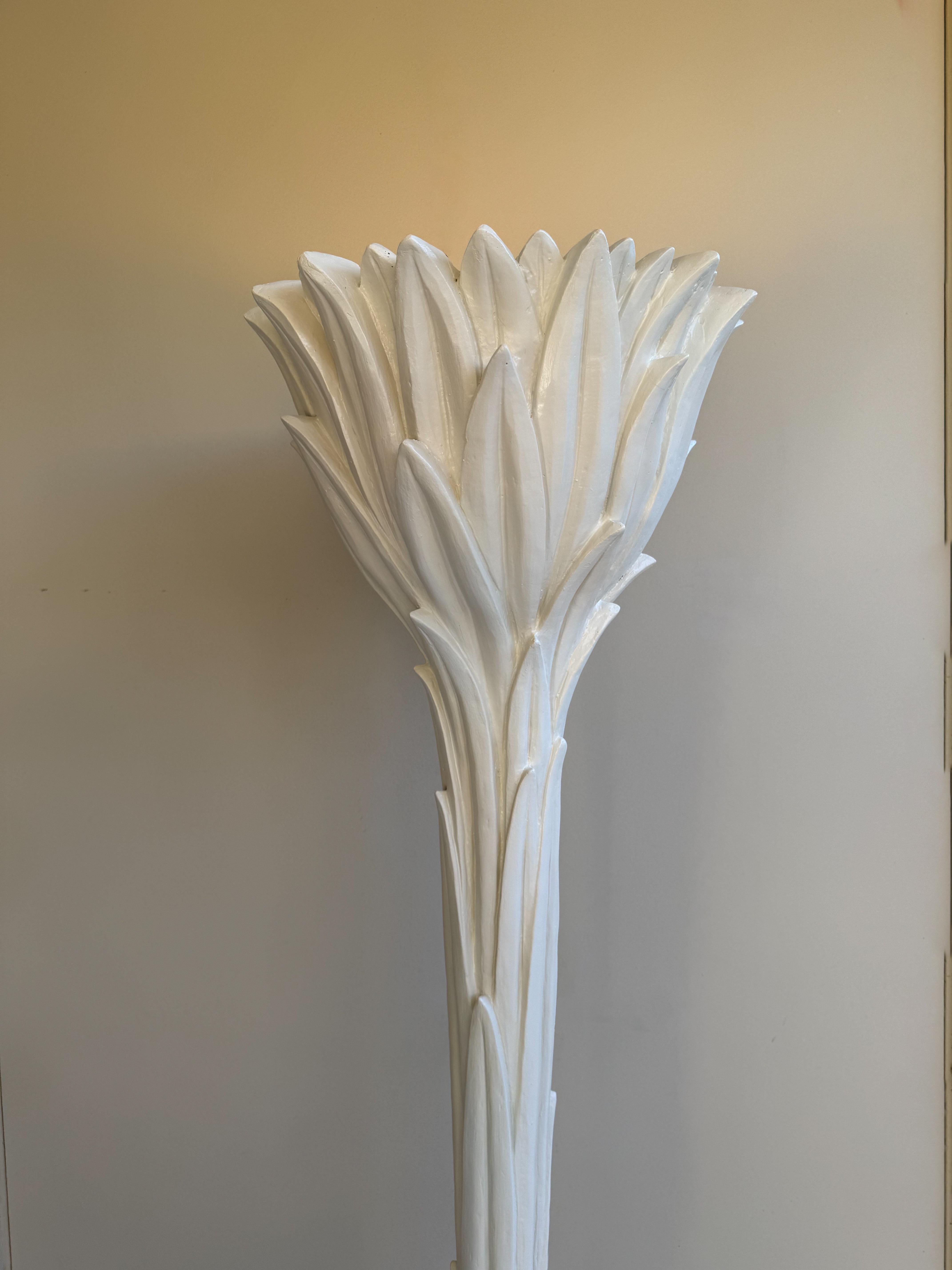 1930’s Glamours French off white cast plaster palm tree torchier floor lamp by Serge Roche (1898-1988)
Newly wire for US and new off white lacquere.

Measurements: 18” Diameter, 70” High. 
