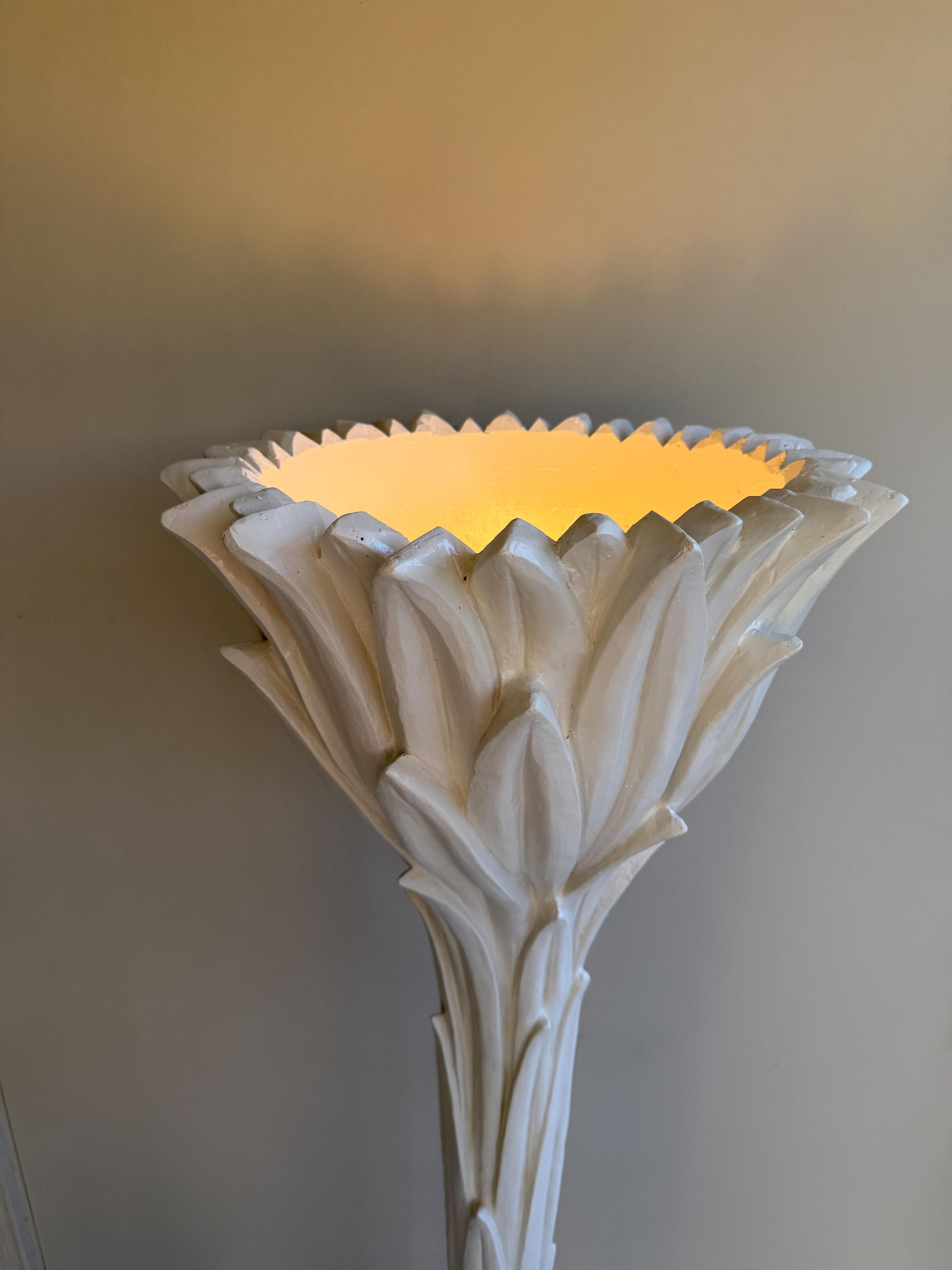 Francese French Off White Plaster Palm Tree Torchier Floor Lamp by Serge Roche in vendita