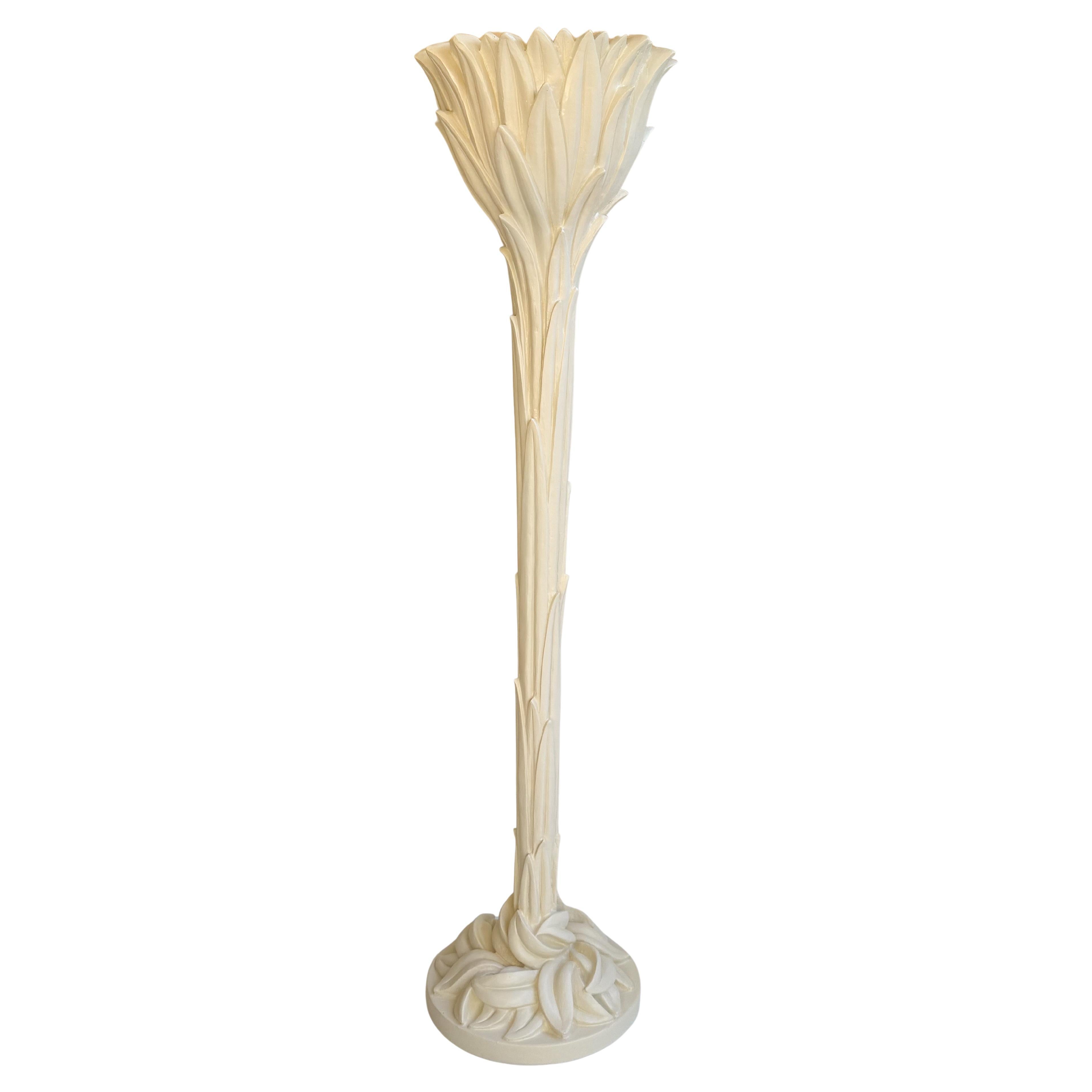 French Off White Plaster Palm Tree Torchier Floor Lamp by Serge Roche