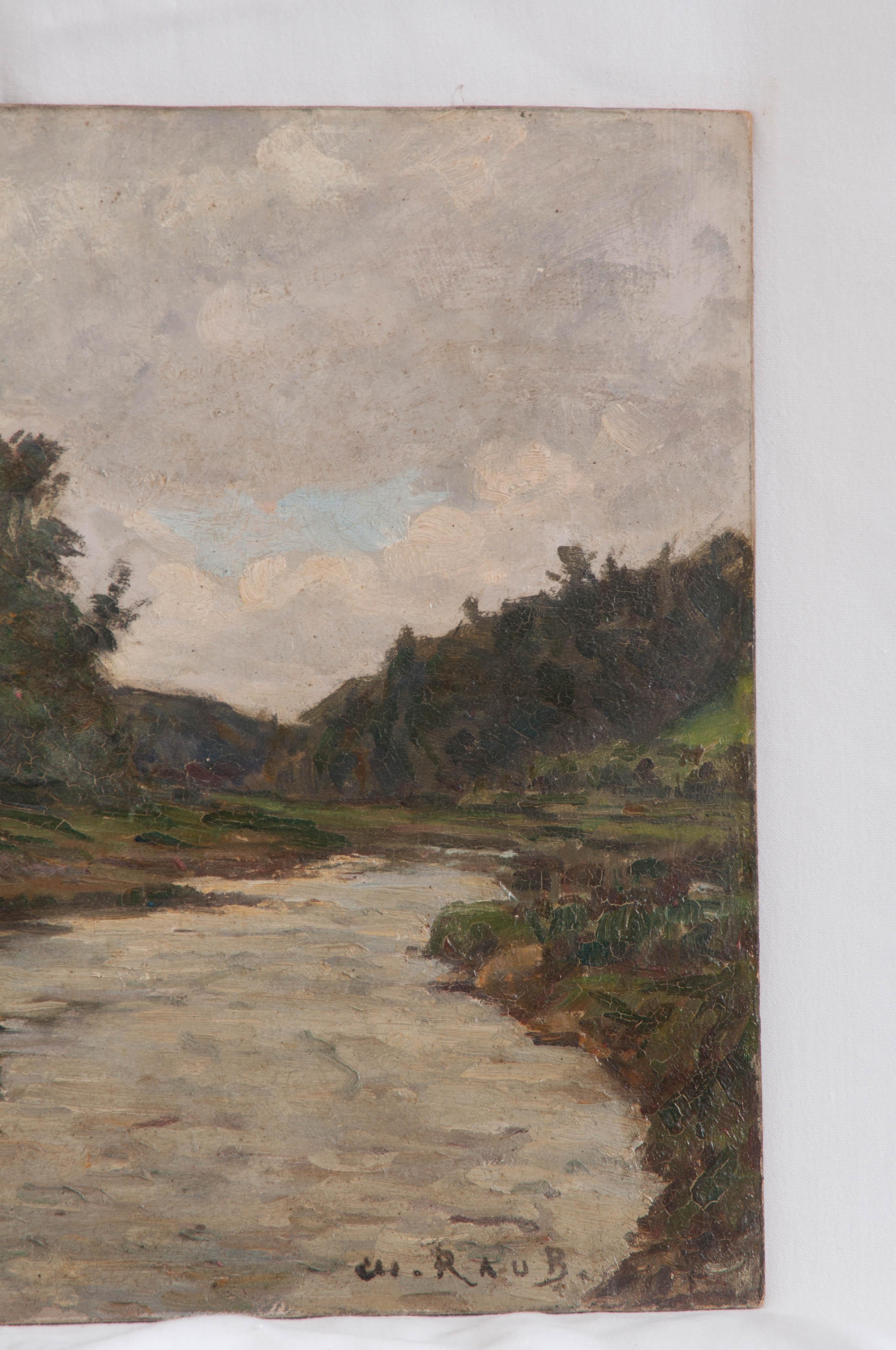 French Oil Landscape Painting In Good Condition In Baton Rouge, LA