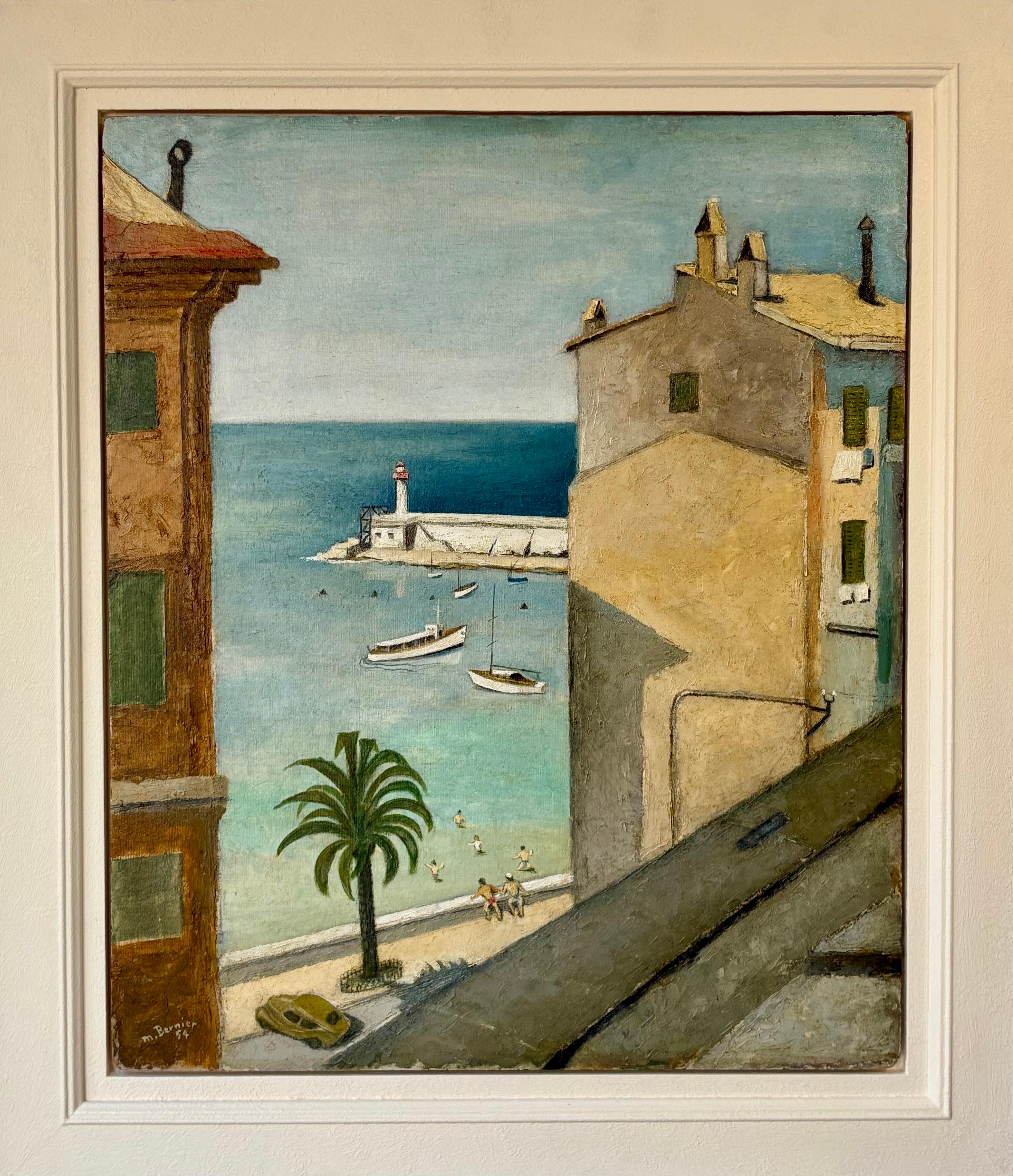 Mid-Century Modern Français, Huile sur panneau de M Bernier, Signée et datée 1954 en vente