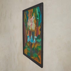 French Oil on Board Cubist Seascape Painting by Patrick Leroy, 1970s