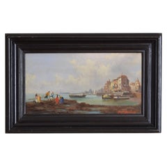 French Oil on Board, Harbor Scene with Fishermen, Signed Ferdinand Bonheur