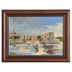 French Oil on Board, “Saint Benezet’s Bridge”, 2nd quarter 20th century