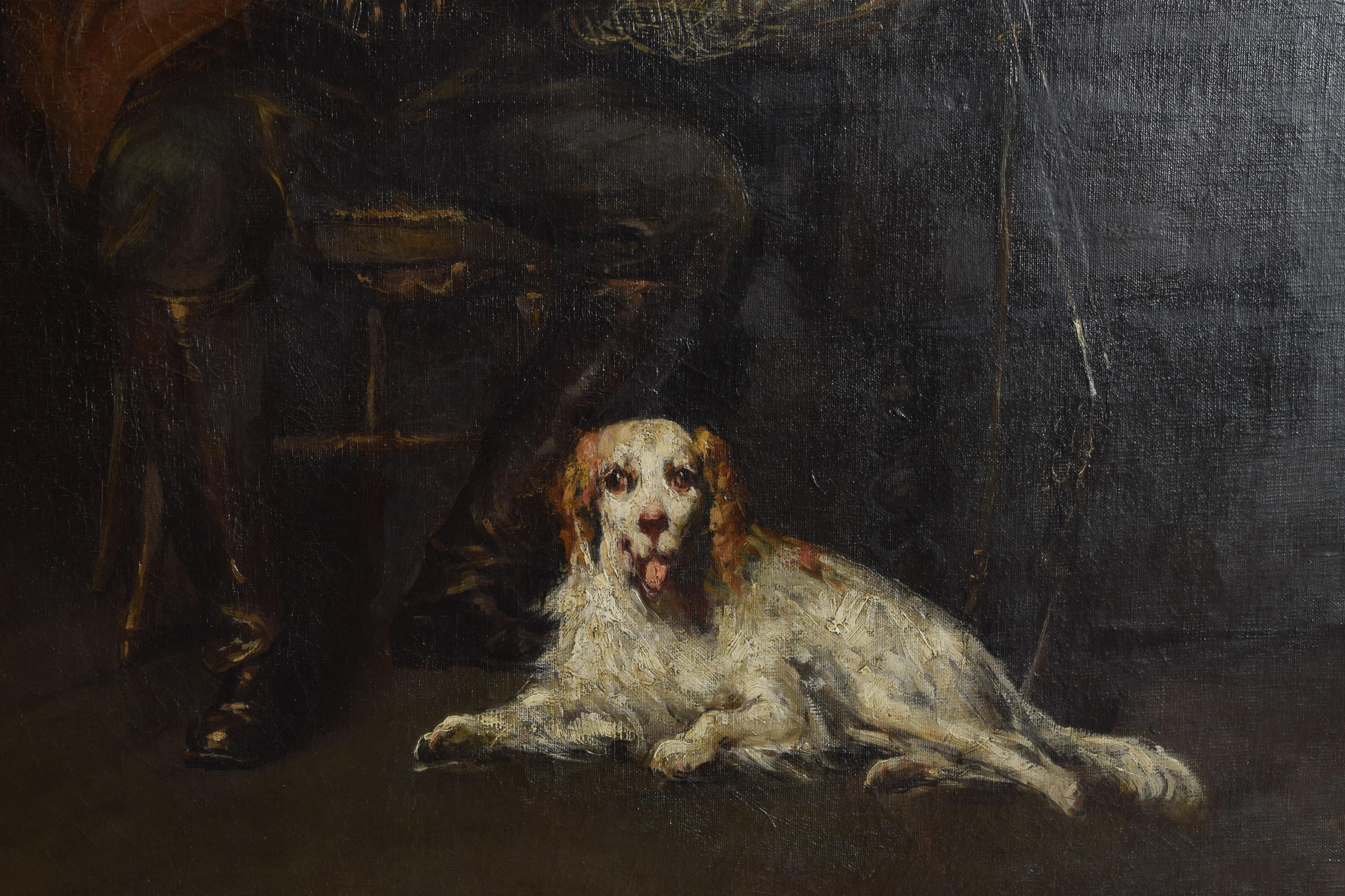 Late 19th Century French Oil on Canvas, “After the Hunt, a Man & His Dog”, last quarter 19th cen. For Sale
