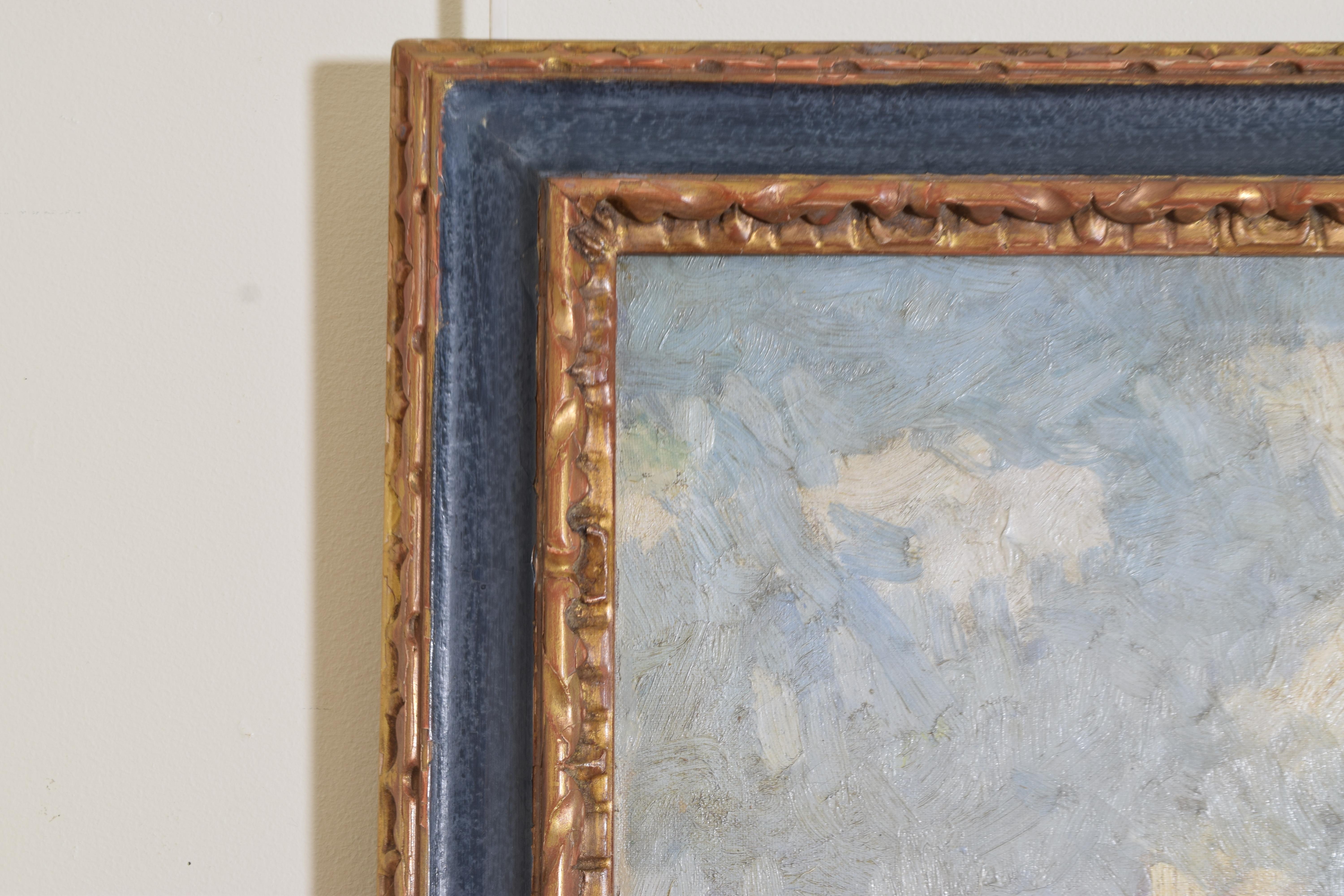 Early 20th Century French Oil on Canvas, Alpine Farmhouse, signed, period frame, ca. 1925 For Sale