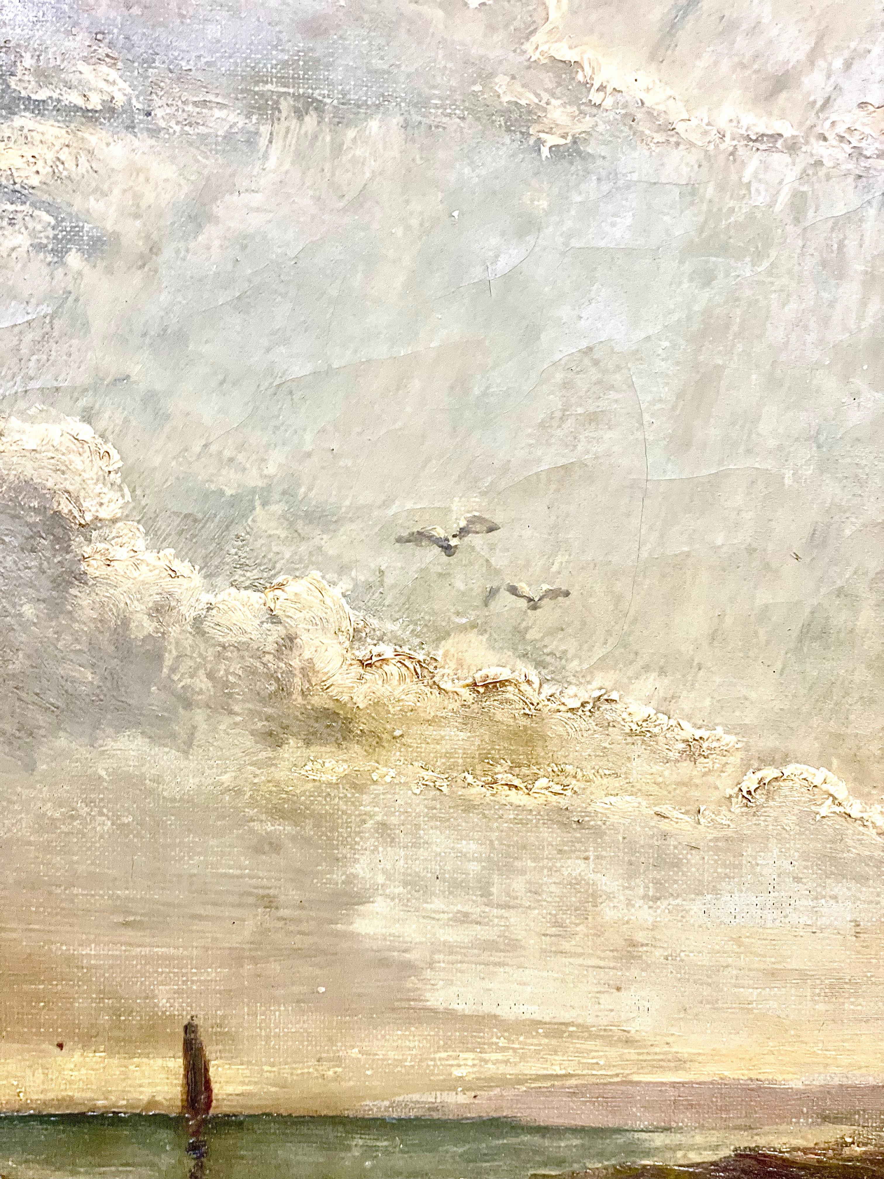 Breites französisches Gemälde mit Fischenszenen entlang der Küste von Charles De Saint Geran (Handbemalt) im Angebot