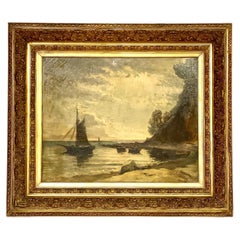 Wide French Painting “Fishing Scenery along the Coast” by Charles De Saint Geran