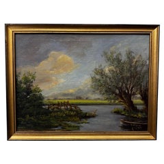 Antique French Oil on Canvas Calm River