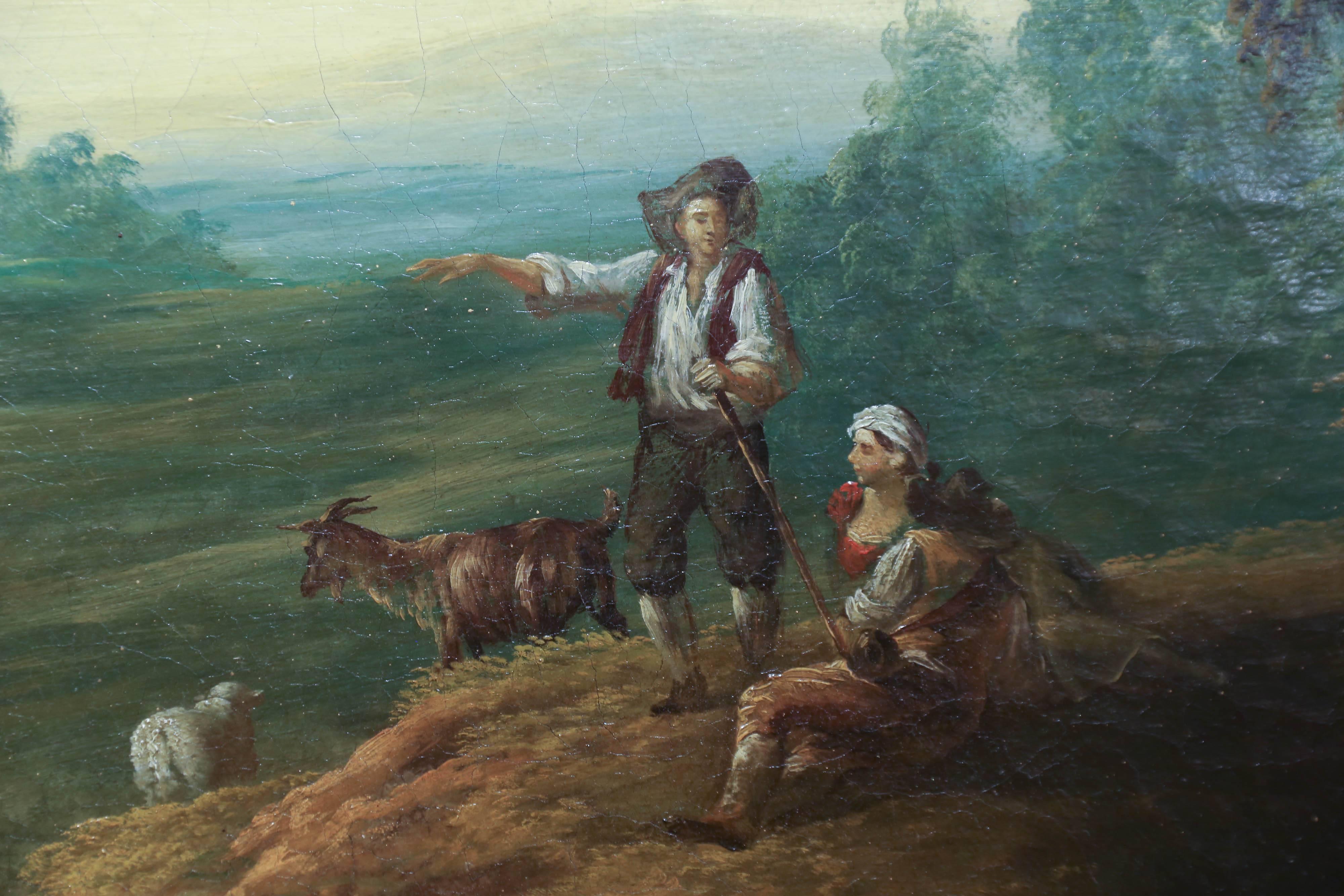 20th Century French Oil on Canvas Depicting Shepherds in Pastoral Landscape