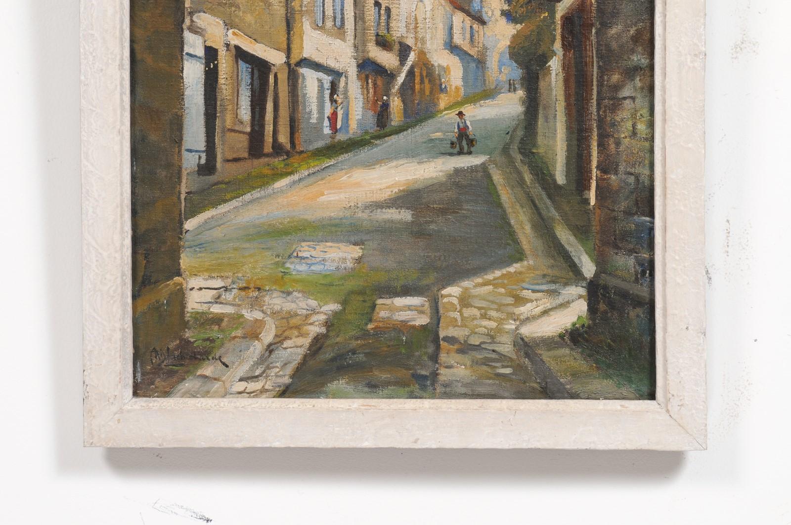 Hand-Painted French Oil on Canvas Framed Landscape Painting of the Breton Petit Port de Dinan