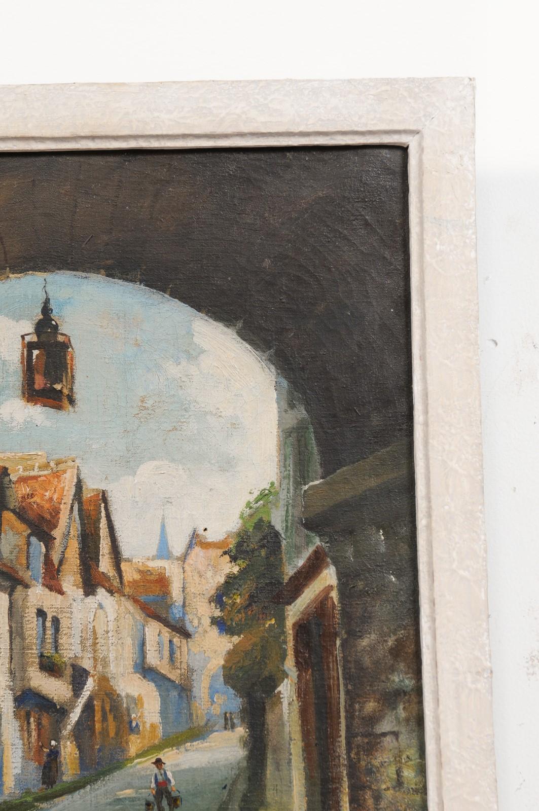 French Oil on Canvas Framed Landscape Painting of the Breton Petit Port de Dinan 1
