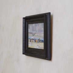 French Oil on Canvas Harbor Scene Painting, 1958