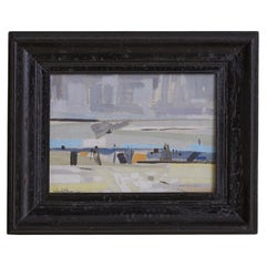 French Oil on Canvas Harbor Scene Painting, 1958