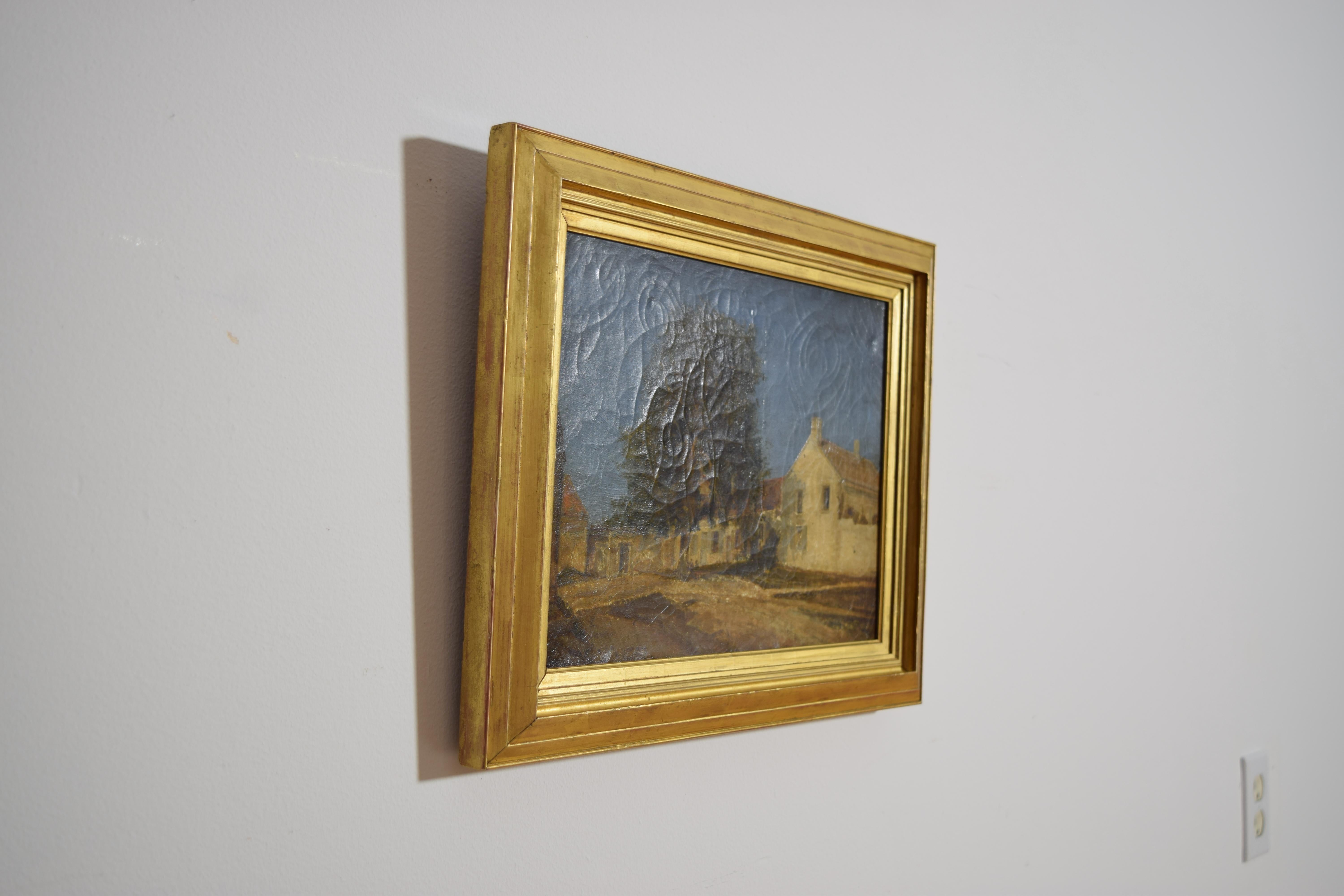 Französisches Öl auf Leinwand, Großer Baum und Bauernhaus in der Provinz, 2. bis 3. (Louis Philippe) im Angebot