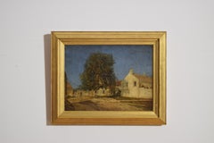 Huile sur toile, grand arbre et ferme provinciale, 2eq 19e siècle