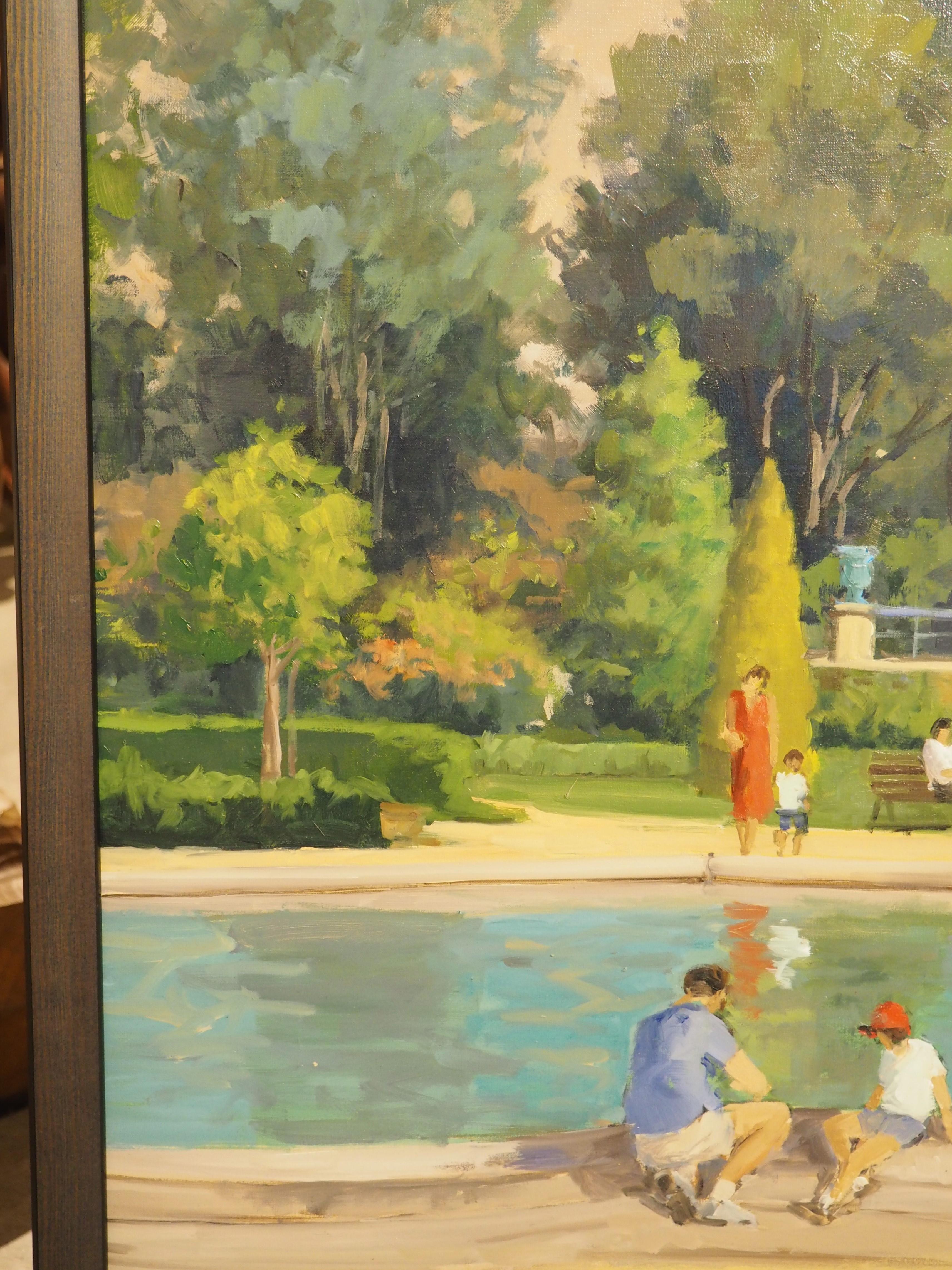 Óleo francés sobre lienzo, Les Jardin des Plantes de Rouen de Annie Puybareau en Bueno estado para la venta en Dallas, TX