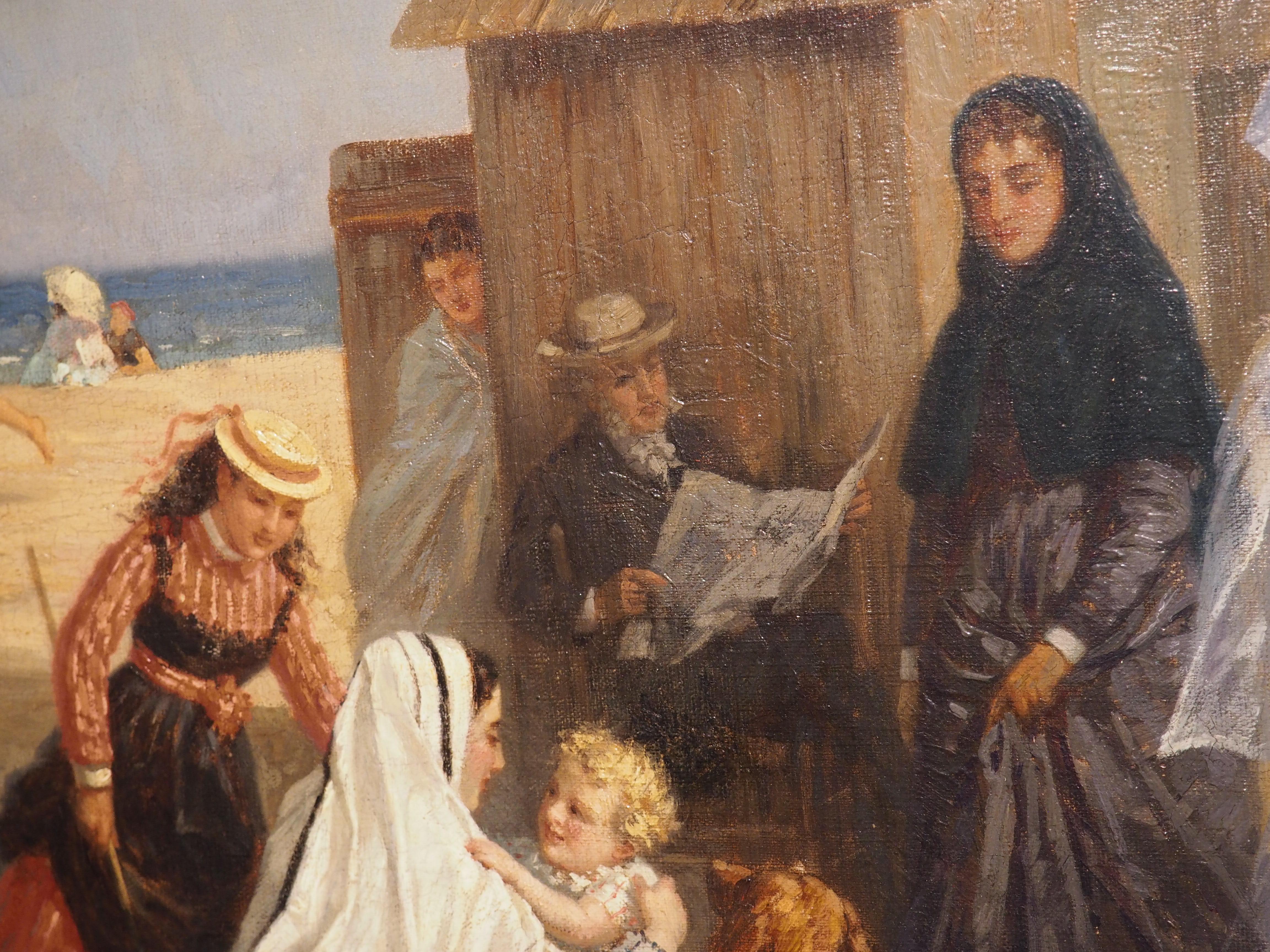 French Oil on Canvas, on the Beach at Trouville, Paul-Emile Morlon, circa 1870 For Sale 5
