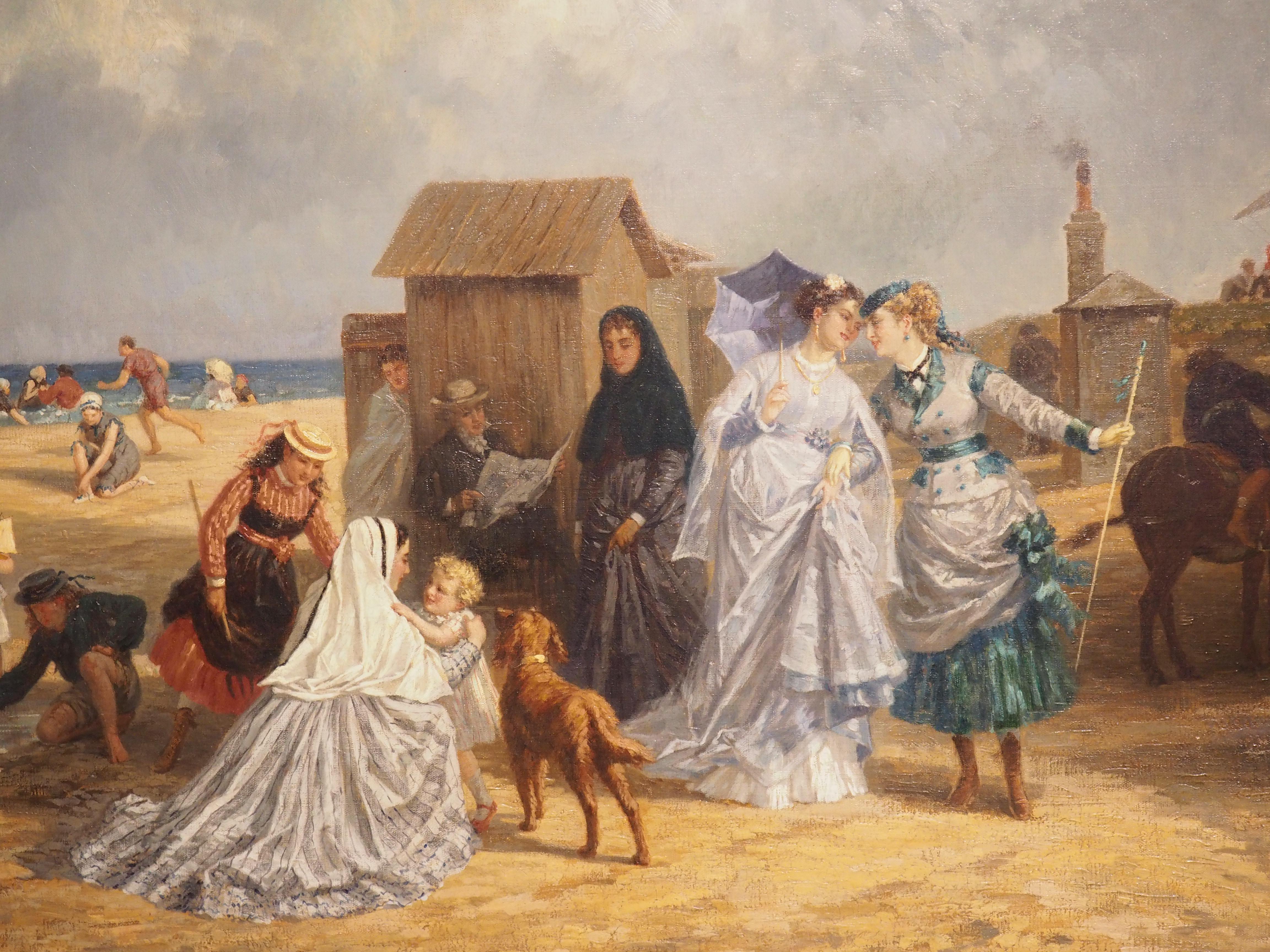 French Oil on Canvas, on the Beach at Trouville, Paul-Emile Morlon, circa 1870 For Sale 8