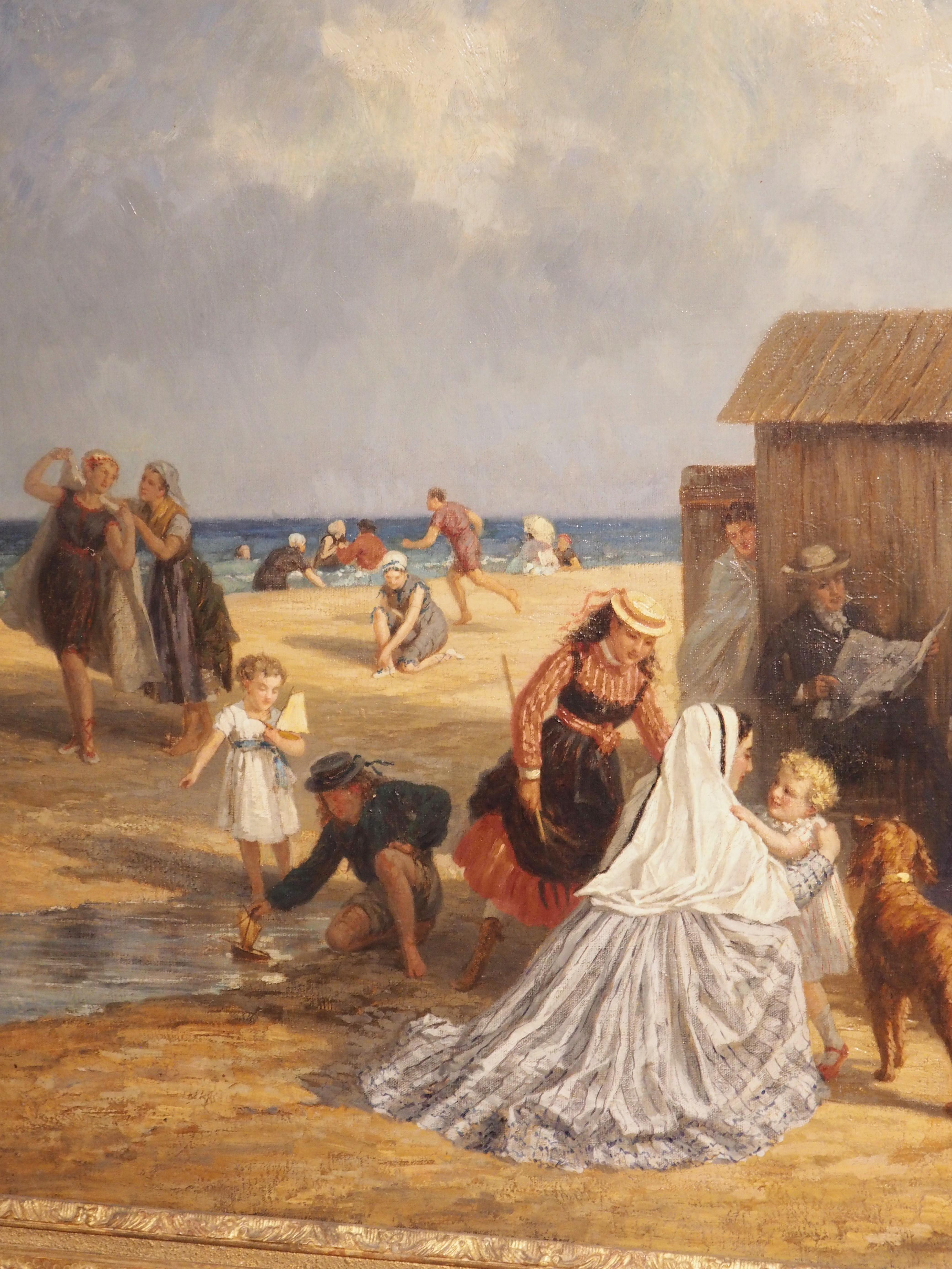 French Oil on Canvas, on the Beach at Trouville, Paul-Emile Morlon, circa 1870 For Sale 9