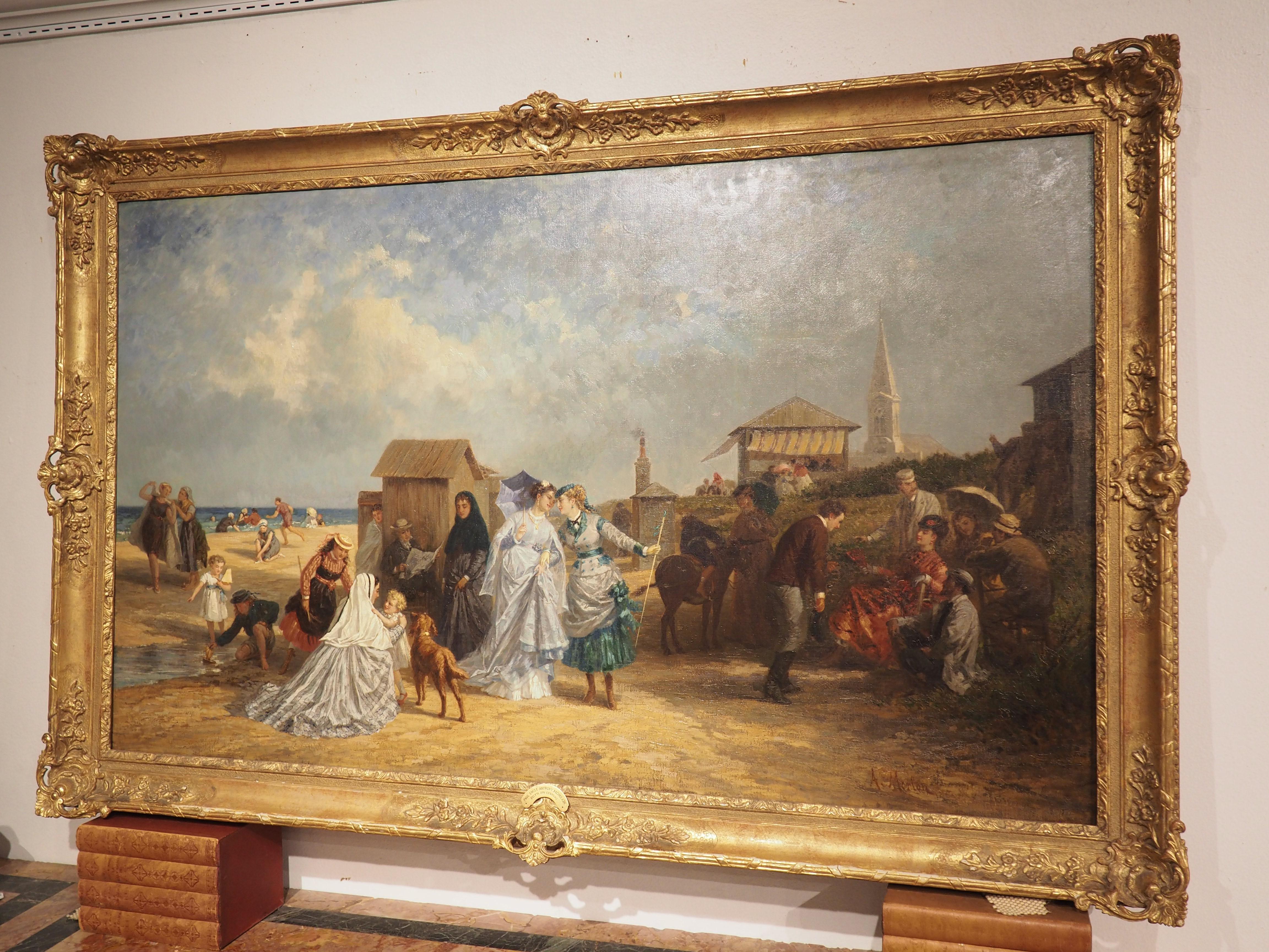 French Oil on Canvas, on the Beach at Trouville, Paul-Emile Morlon, circa 1870 For Sale 14