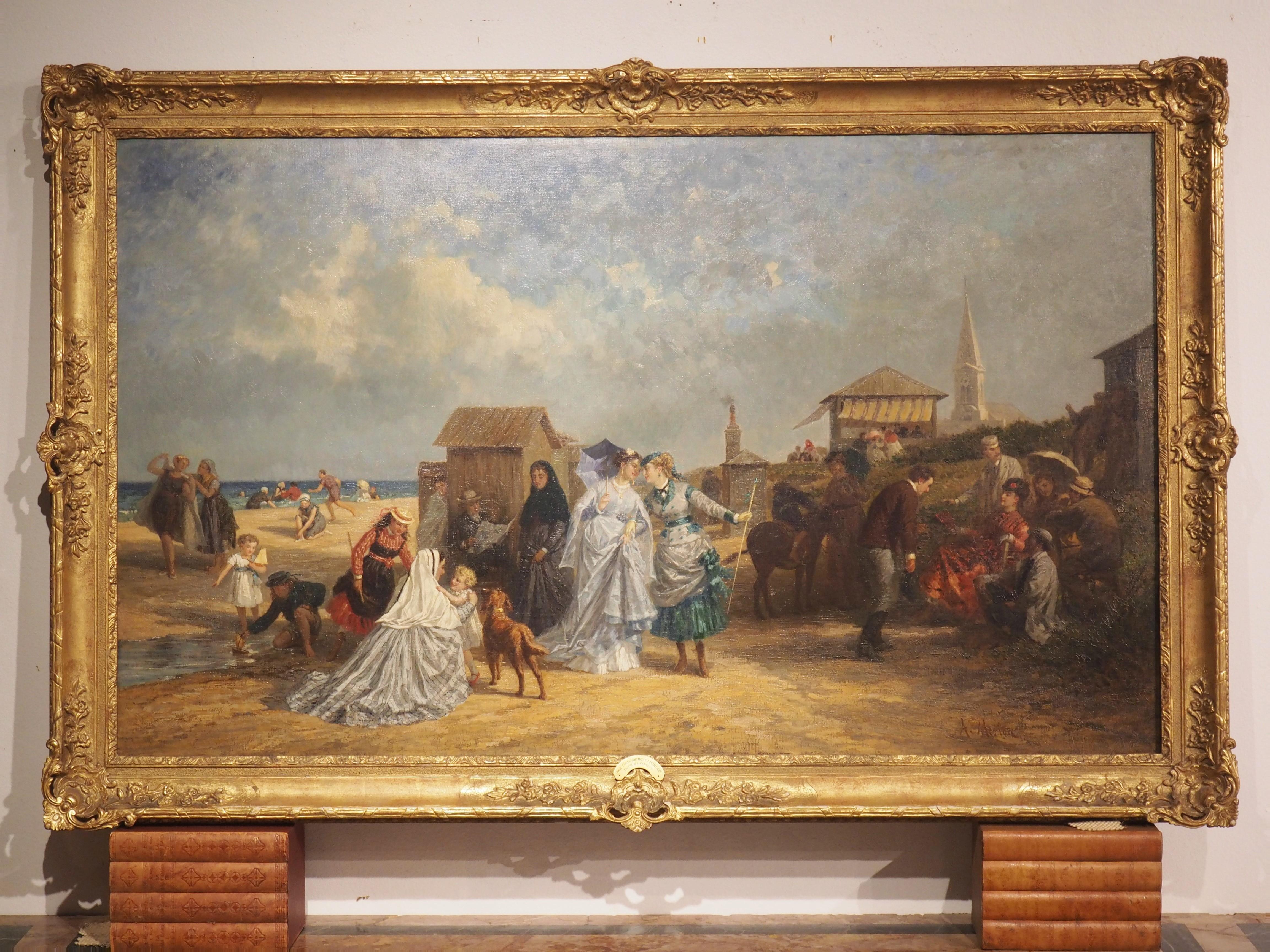 French Oil on Canvas, on the Beach at Trouville, Paul-Emile Morlon, circa 1870 For Sale 15