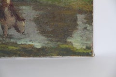French Oil on Canvas Painting, Cow in Pasture