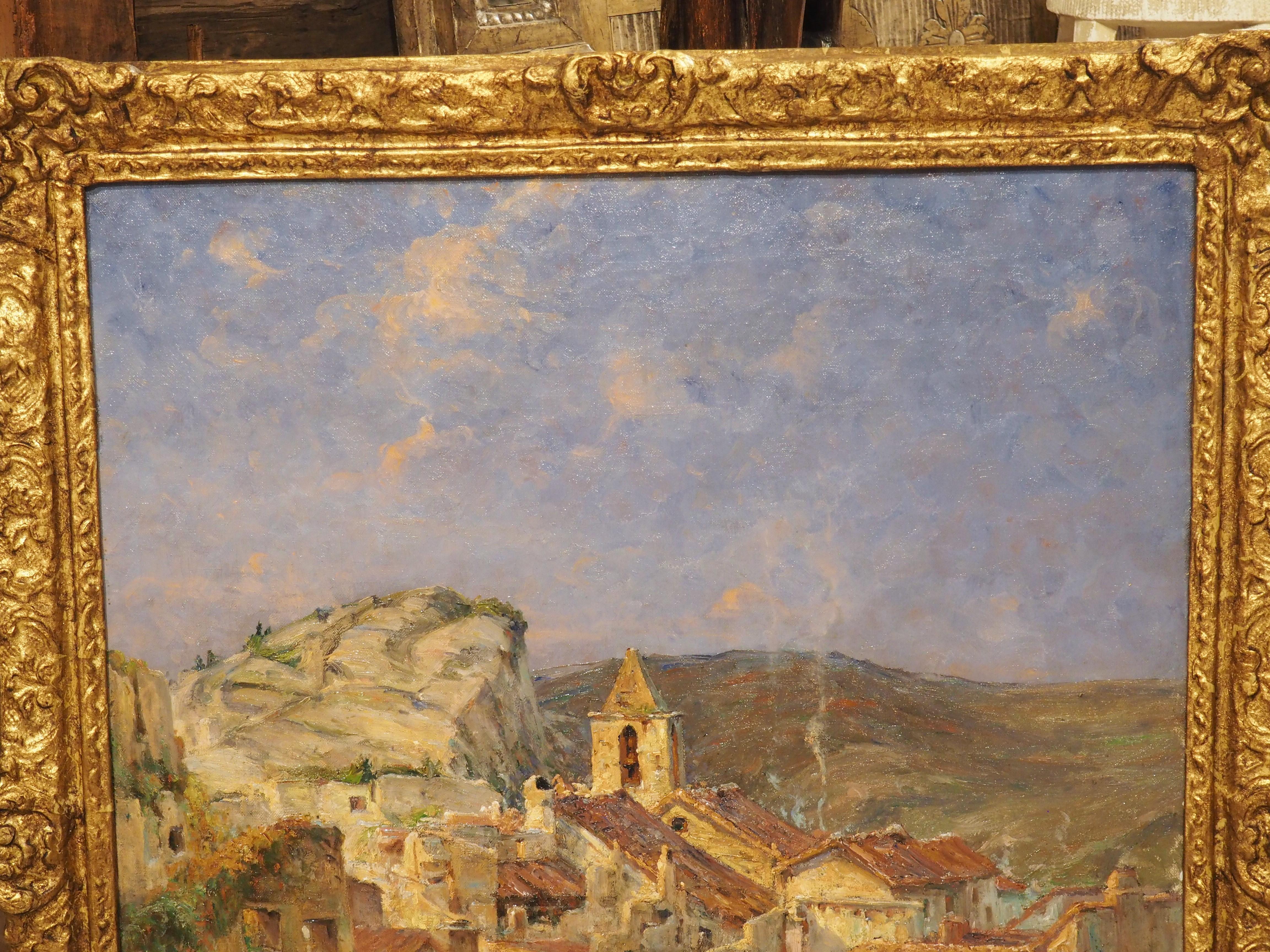 Doré Peinture à l'huile sur toile française représentant Les Baux-de-Provence, datée de 1926