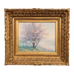 Antique French Oil on Canvas Painting in Gilt Frame "Le Printemps" Signed R. Thibesart