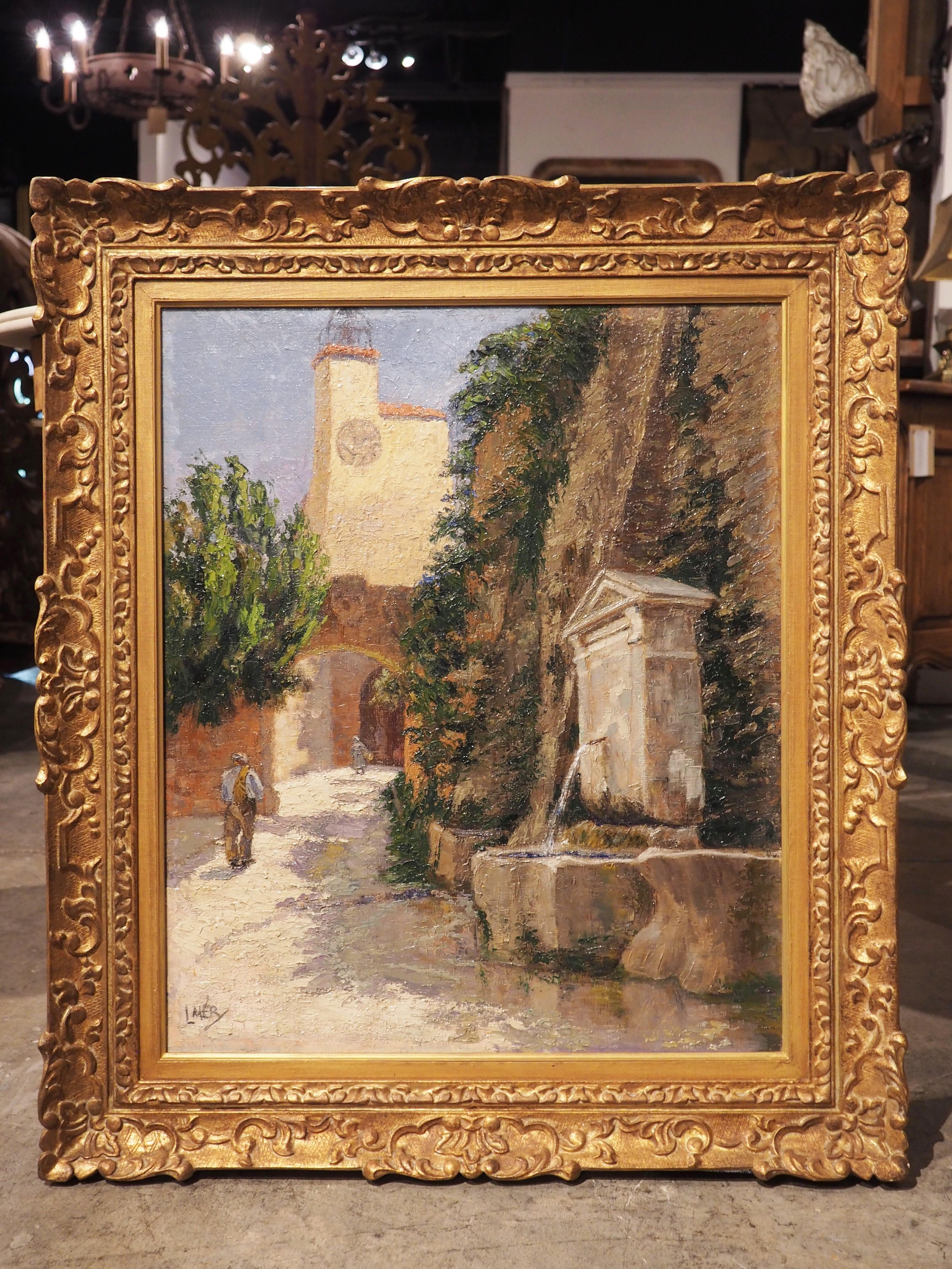 French Oil on Canvas Painting of a Street Fountain in Provence, Signed L. Mery 12