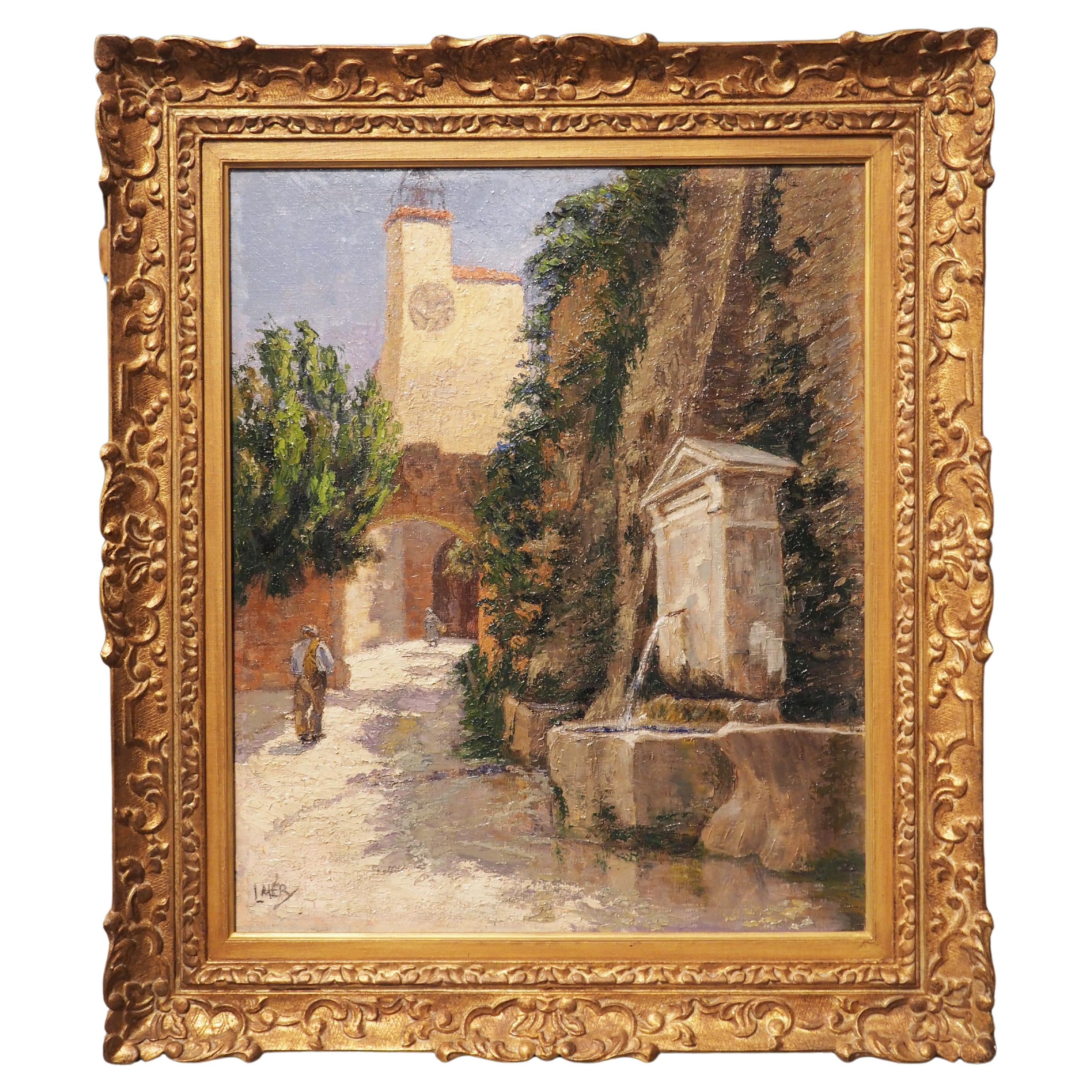 French Oil on Canvas Painting of a Street Fountain in Provence, Signed L. Mery