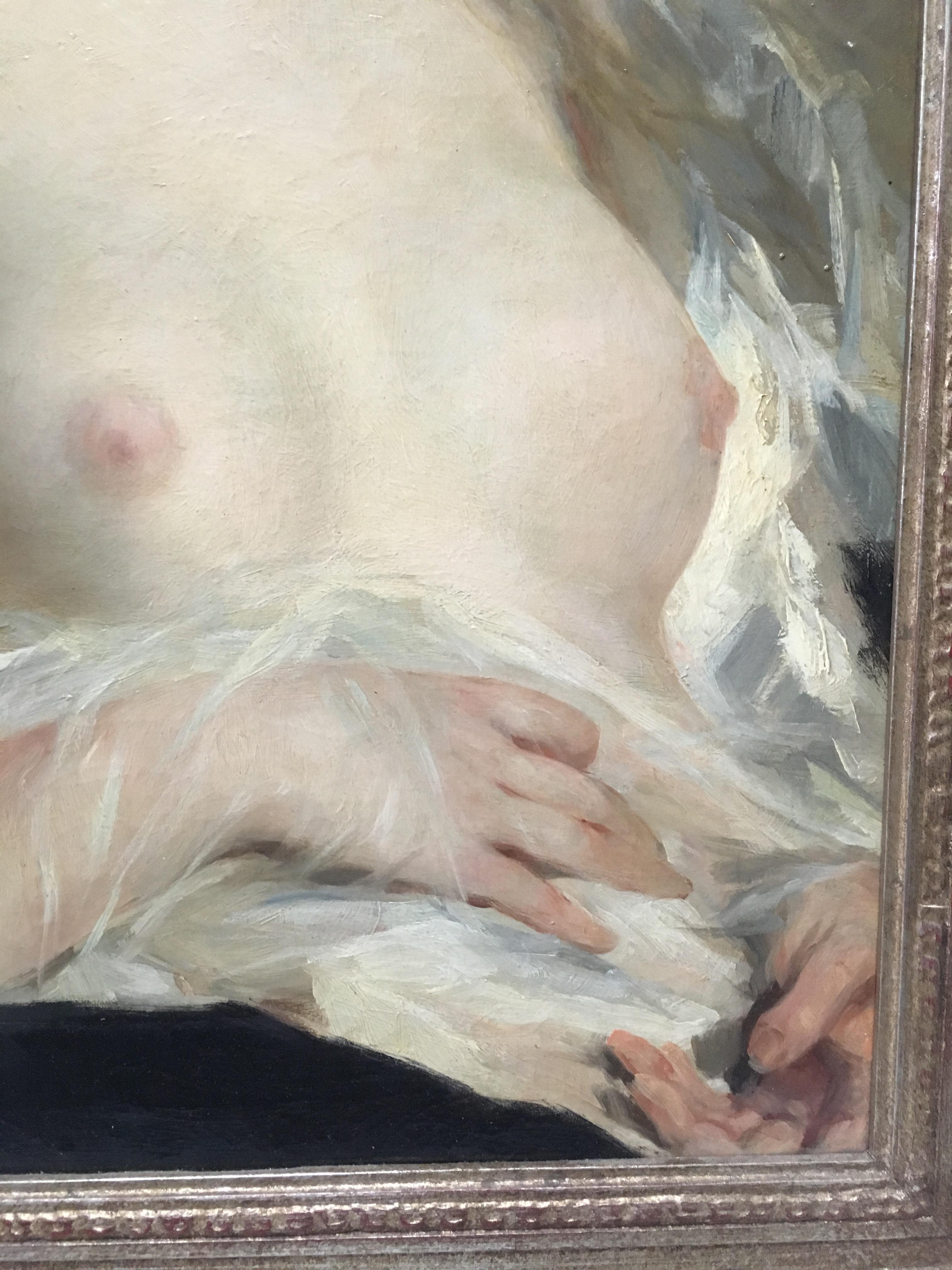 Oiled French Oil on Canvas Painting of Nude, 19th Century