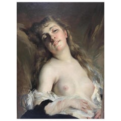 French Oil on Canvas Painting of Nude, 19th Century