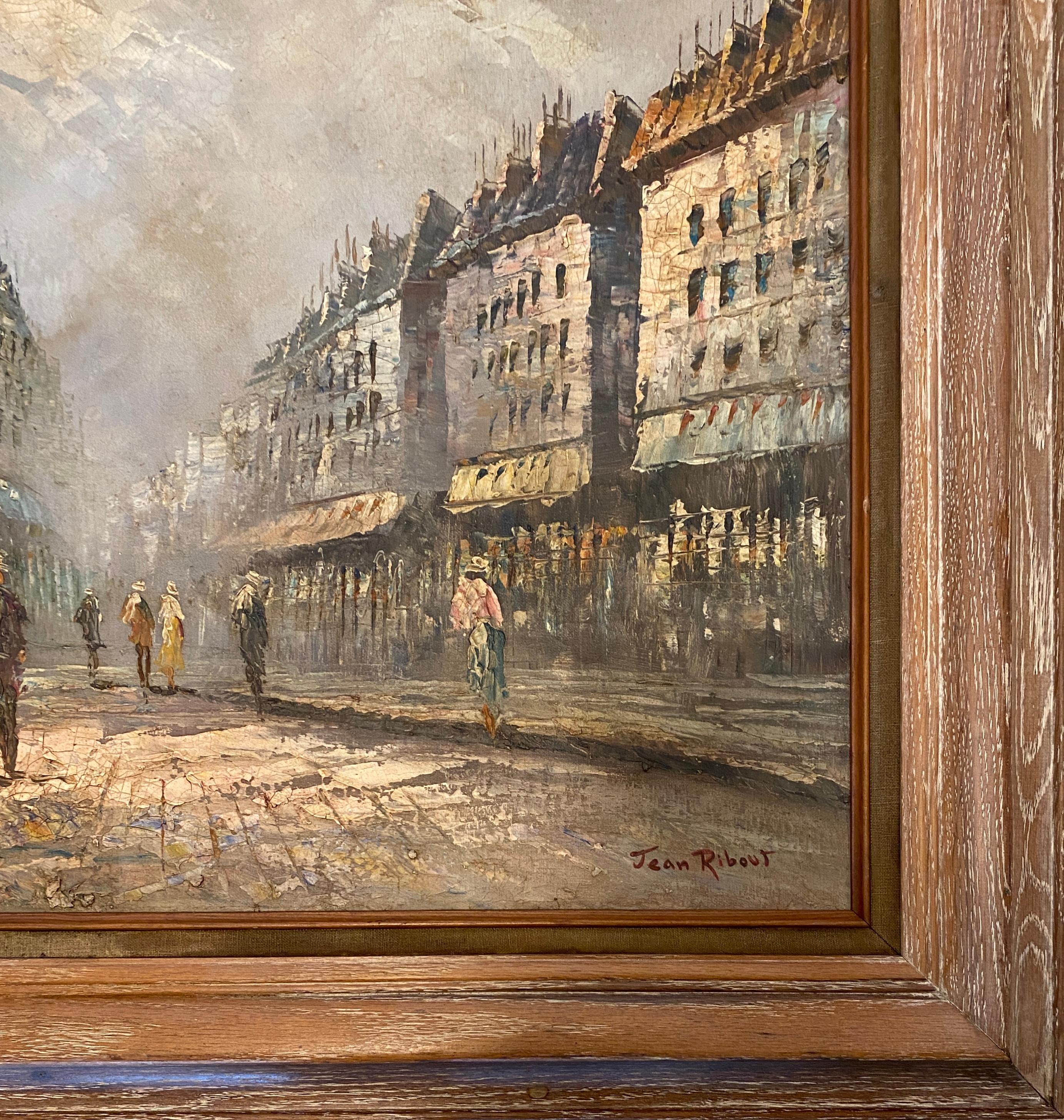 Pittura francese olio su tela Scena di strada a Parigi di Jean Ribout in vendita 3