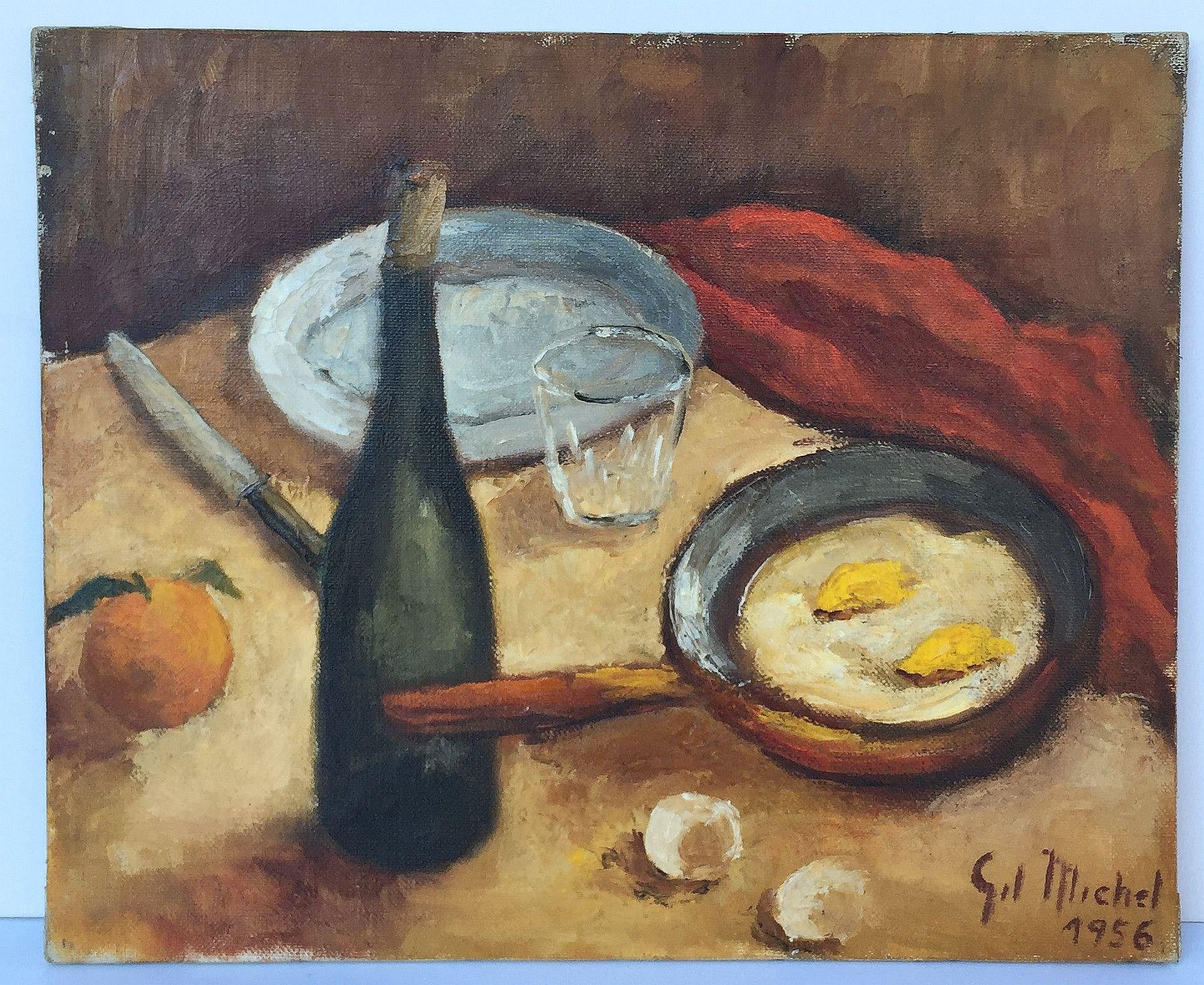 French Oil on Canvas Painting - Still Life Entitled 'Le Casse-Croûte' For Sale 9