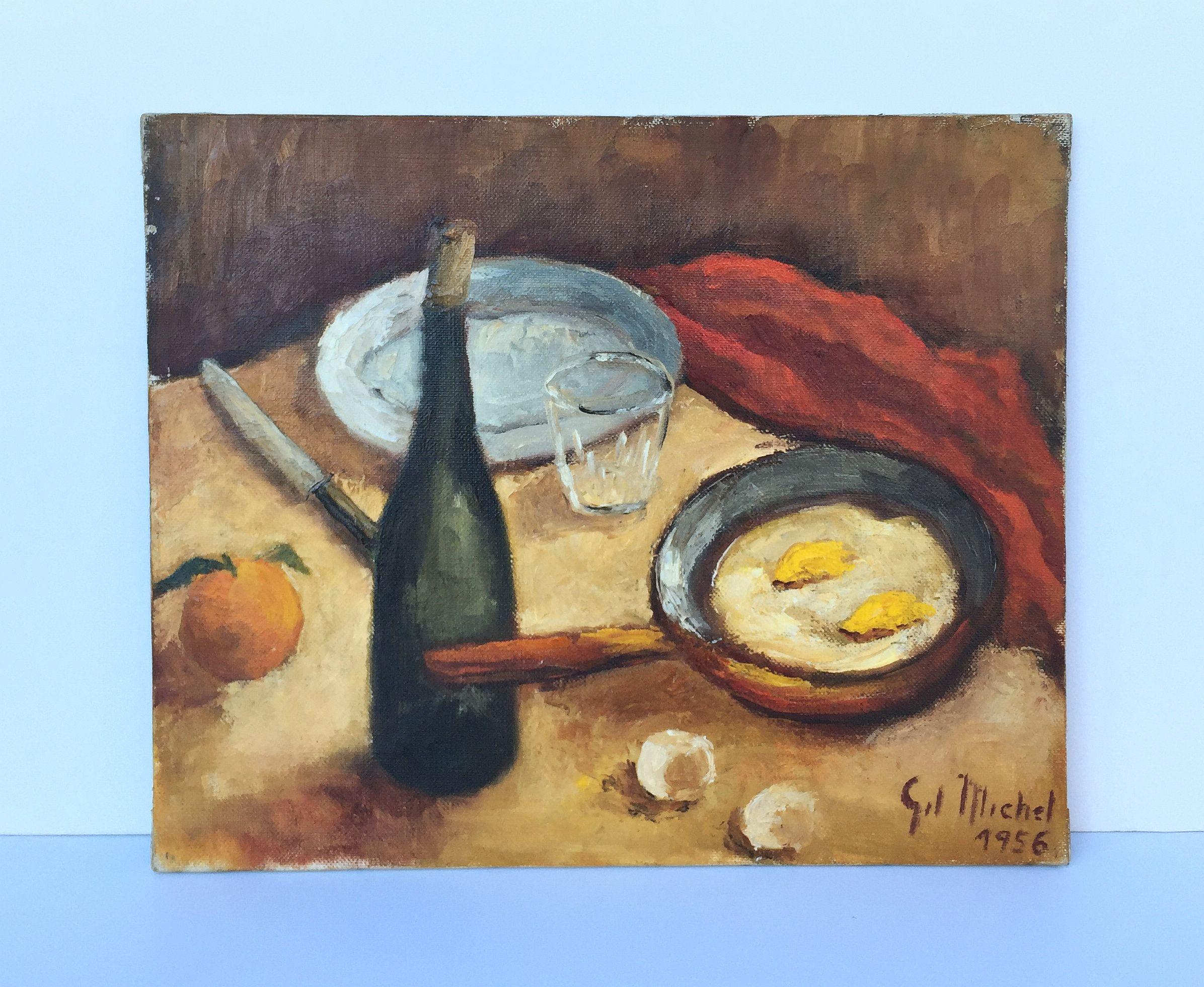 French Oil on Canvas Painting - Still Life Entitled 'Le Casse-Croûte' In Good Condition For Sale In Austin, TX