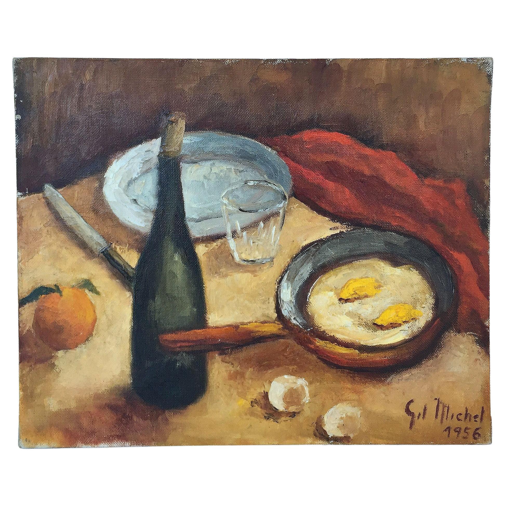 French Oil on Canvas Painting - Still Life Entitled 'Le Casse-Croûte' For Sale