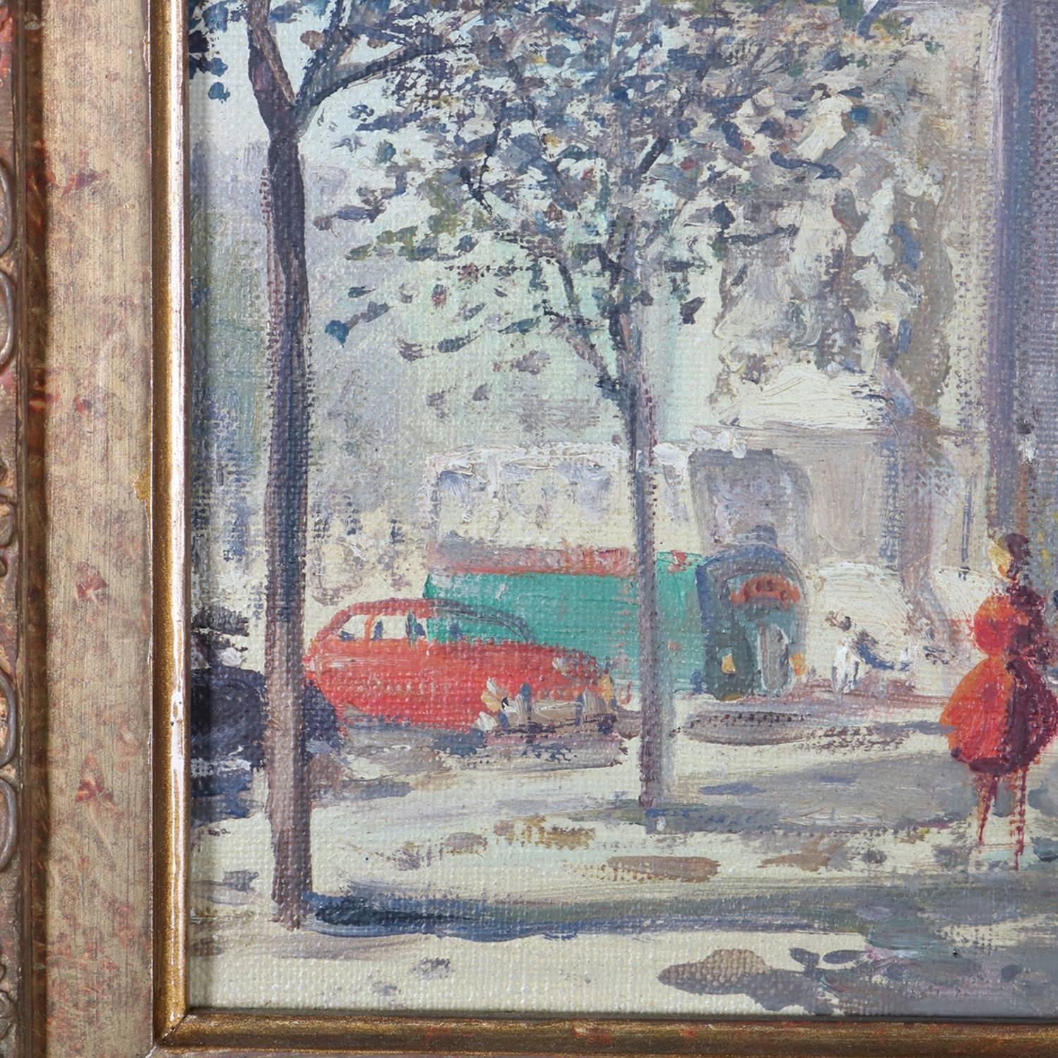 20th Century French Oil on Canvas Paris Cityscape Arc De Triomphe in Giltwood, Signed